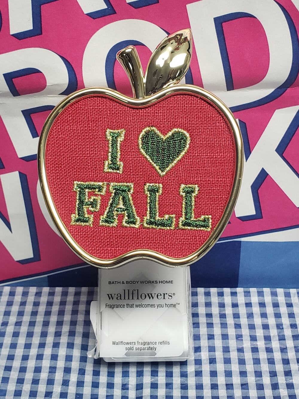 BBW Gold / Red I Love Fall Apple Wallflower Fragrance Plug In Home Scent Decor